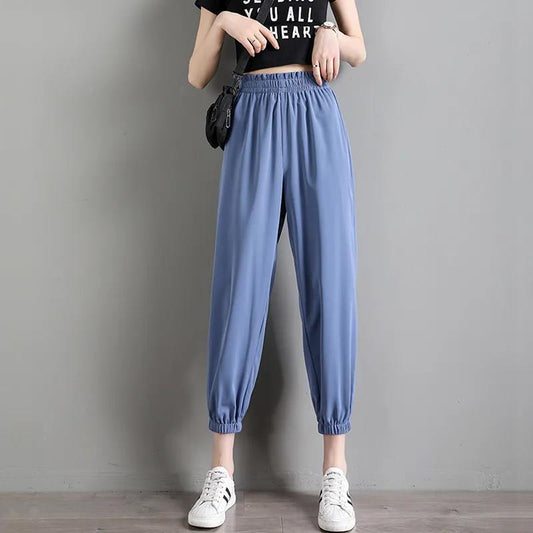 Chiffon Beamed Nine-point Harem Pants Female Summer Thin Section High Waist Drape Ice Silk Sports and Leisure Bloomers