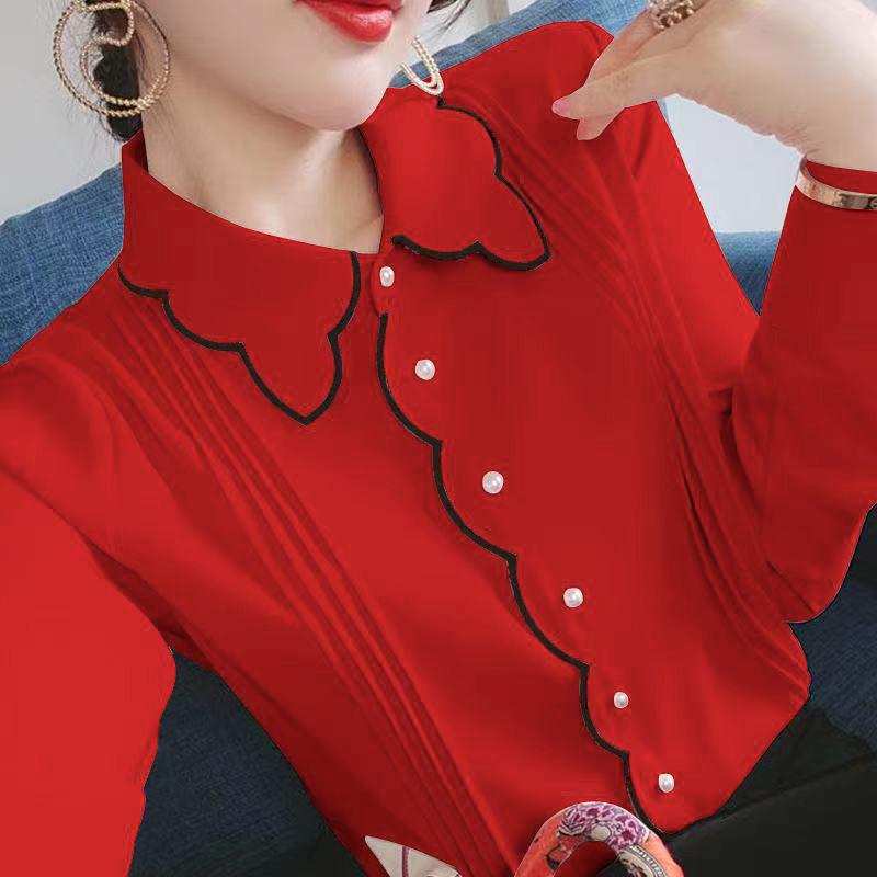 Chiffon Shirt Women's Spring Fashion Loose Large Size Western-style Bottoming Shirt Top Thin Blouse