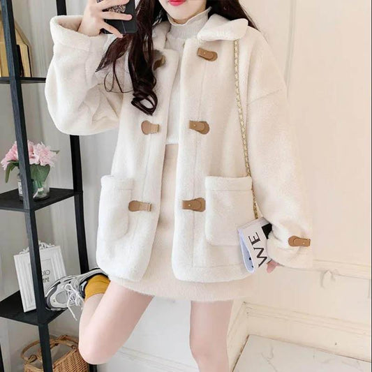 Autumn and Winter Models All-match Korean Style Loose Short Short Lamb Wool Coat Women