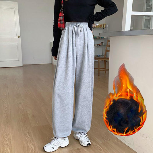 Gray Sports Sweatpants Women Autumn and Winter Wear High Waist Loose Wide-leg Pants Plush Casual Drape Black Trousers Track Pants Jogging Streetwear