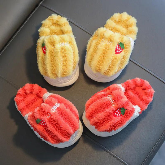 Children's Cotton Slippers Cartoon Thickened Warmth and Comfortable Non-slip Soft Bottom Home Parent-child Family of Three Baby Cotton Shoes