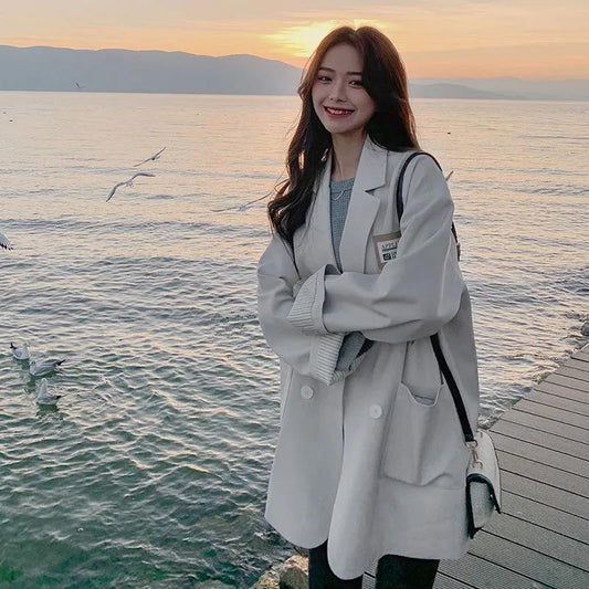 Suit Jacket Women Spring and Autumn Loose Suit Jacket Ladies Casual Loose Long-sleeved Warm Jacket Temperament Elegant Blazer