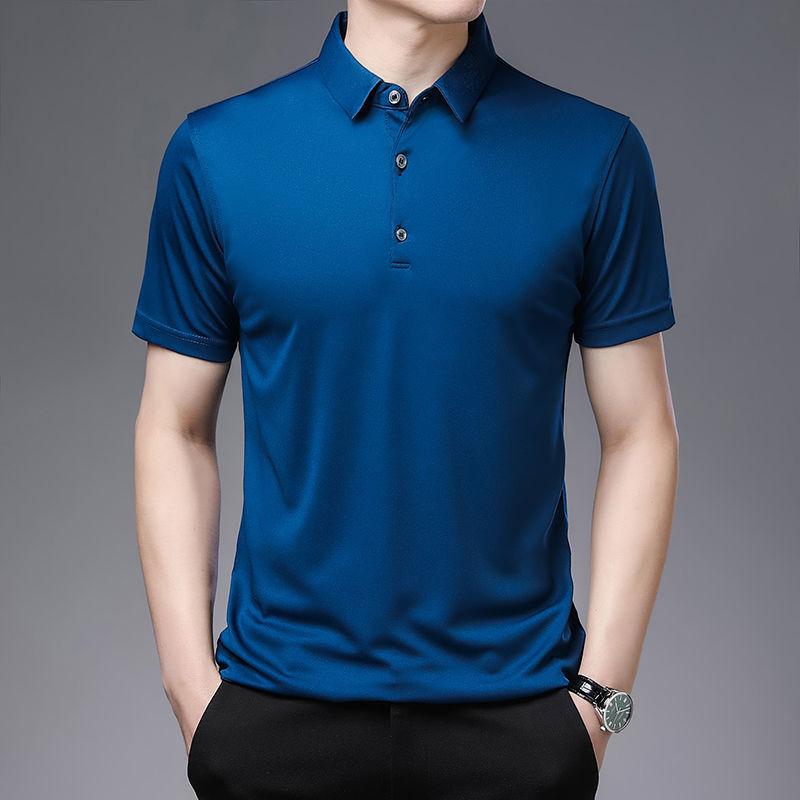 Men's Short-sleeved Fir Lapel Thin Spring and Summer New Short-sleeved Solid Color T-shirt Young and Middle-aged Dad Casual
