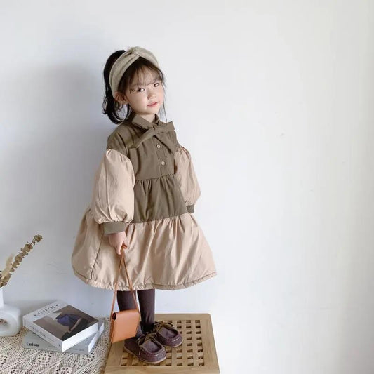 Girls' Warm Cotton Coat Autumn/winter Children's Korean Version Plus Velvet Thick Cotton Skirt
