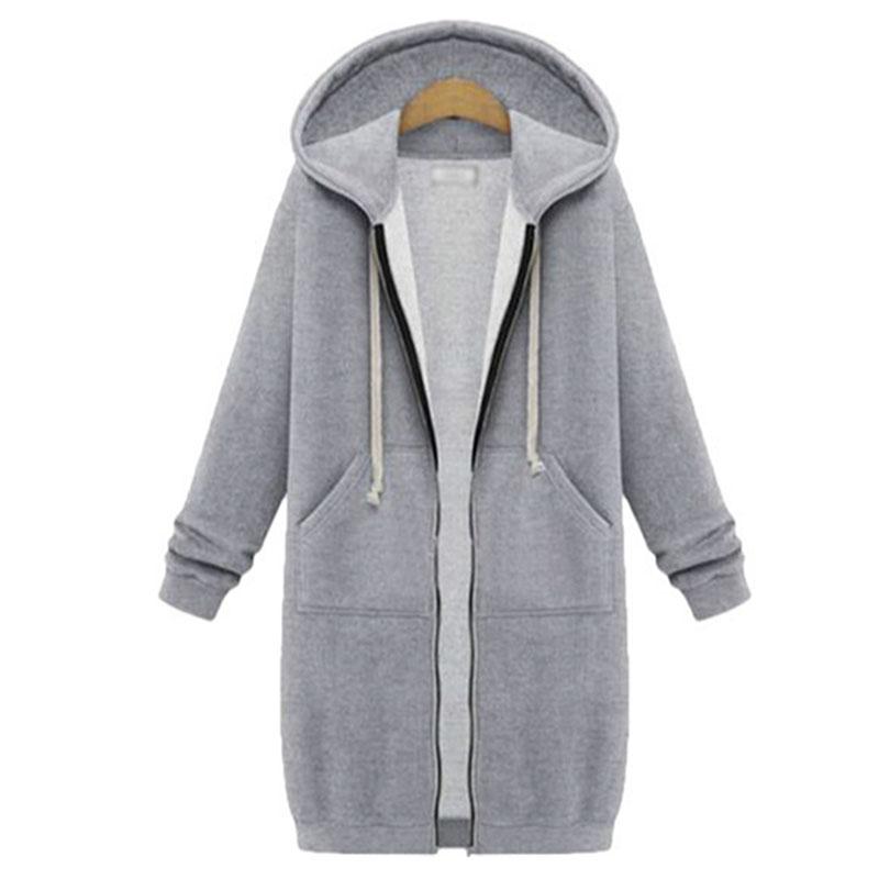 Women's Hooded Mid Length Sweater Sweater Autumn Winter Long Coat Long Sleeve Big Pocket Zipper Cardigan Sweater