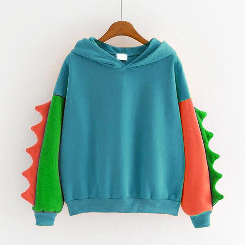 Dinosaur Oversized Cartoon Hoodie Women Fashion Sweatshirt Casual Print Korean Style Thicken Sweatshirt Winter Dino Hoodie Tops
