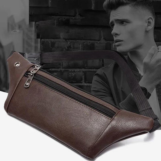 Business Leather Multi-layer Small Waist Bag Running Outdoor Mobile Phone Bag Multifunctional PU Chest Bag Receiving Wallet Sports Bag
