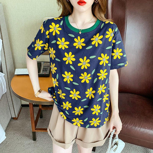 Women's Versatile Printed Short Sleeve Summer Loose Top T-Shirt