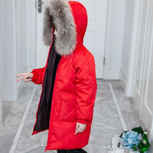 Girls' Cotton-padded Clothes Winter Clothes Fur Collar Leisure Big Children's Jackets Children's Quilted Jackets Girls' Mid-length Thick Padded Jacket