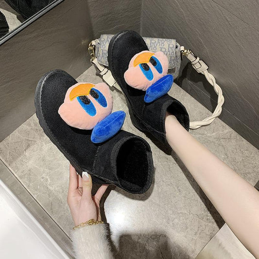 Cartoon Snow Boots Women Winter Flat Casual Cute Cotton Shoes Plus Velvet Warmth Thick Soft Sister Shoes Women