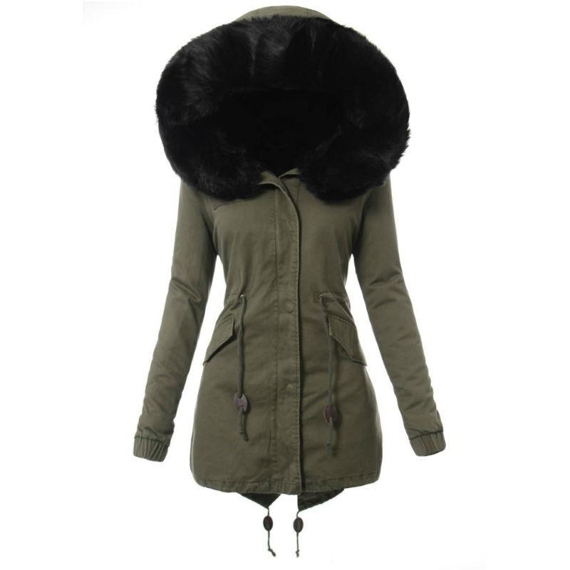 Fur Collar Hooded Jacket Winter Warm Coat Long Thick Plush Parkas Coats