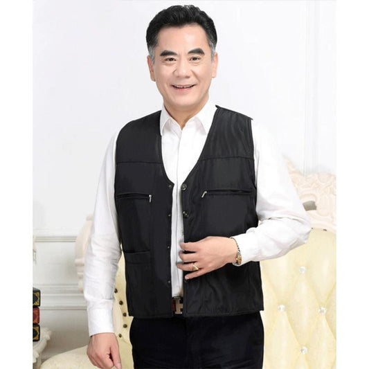 Men's Autumn and Winter Warm Cotton Vest Middle-aged and Elderly Wool Liner Padded Business Casual Loose Waistcoat Top Cardigans Vest Coat