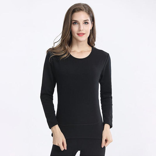 Women Long Sleeve Thermal Underwear Women Winter Plus Velvet Thicken Tight Suit Sexy Pajamas Autumn Warm Windproof Soft Lining High Collar Round Neck