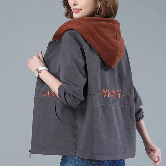 Spring Plus Size Coat Women's Short Windbreaker Loose Fashion Casual All-match Hooded Top Jacket