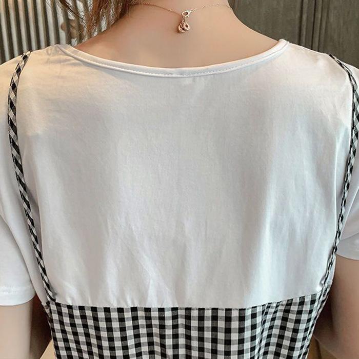 Maternity Clothes Short Sleeve Dress Mid-length Black Lace Loose Plus Size Mesh Round Neck Splicing Ruffle Skirt