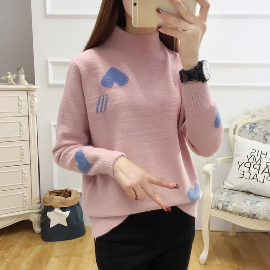 Autumn and Winter Half-turtleneck Sweater Sweet and Cute Girl College Style Warm Base Sweater