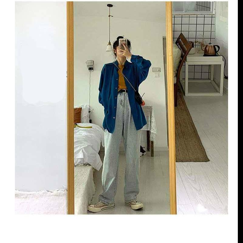 WTEMPO Women's Thin Pants High Waist Straight Mopping Pants Summer High Waist Loose Thin Thin Blue Jeans