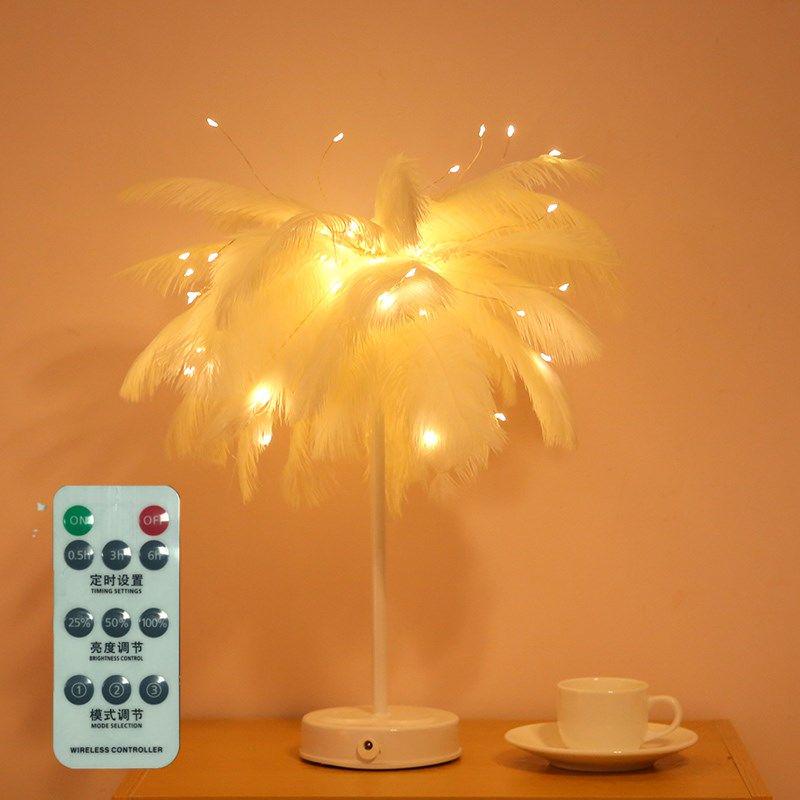 Feather acrylic battery operated Table Lamp for bedroom LED Bedside lamp Reading Room art deco lamp