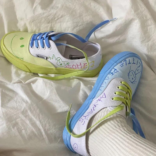 Hand-painted Shoes Childish Retro Graffiti Mandarin Duck Shoes Hong Kong Flavor Canvas Shoes Female Summer