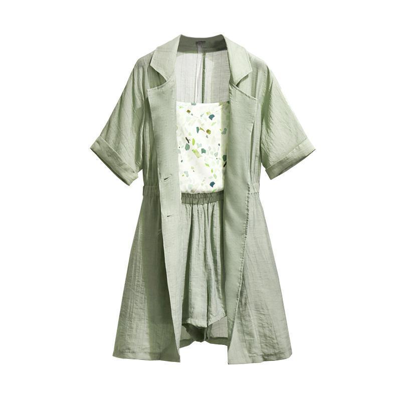 Pofulove Plus Size 3 Piece Set Women Short Sleeve Shirts Camisole Shorts Three-piece Summer Causal