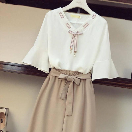 Pant Set for Women Half Sleeve Blouse Loose Pants Two Piece Set Outfits Summer