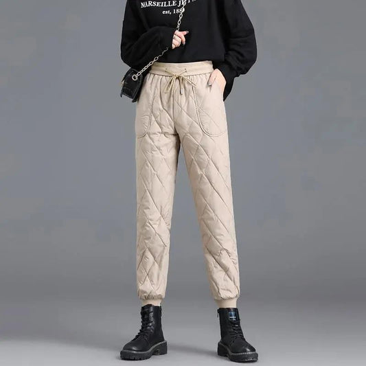 Down Cotton Trousers for Winter Wear High Waist Plus Velvet Thick Straight Leggings Warm Casual Cotton Trousers