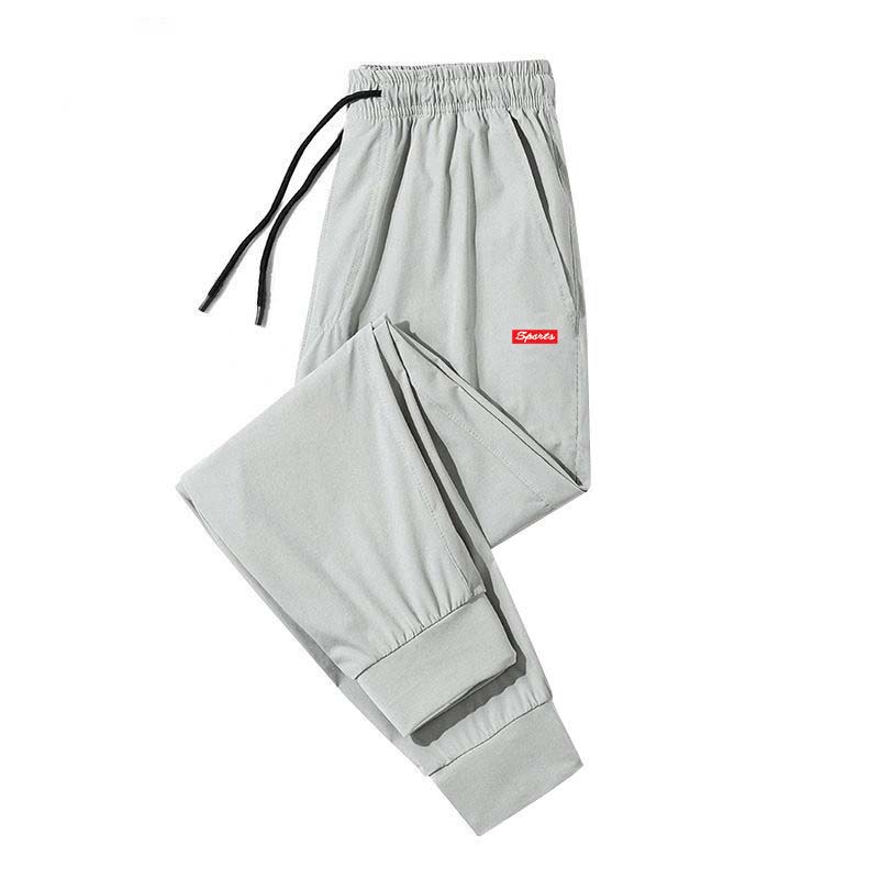 Summer Thin Ice Silk Casual Trousers Men's Large Size Trend Straight Loose Elastic Trousers