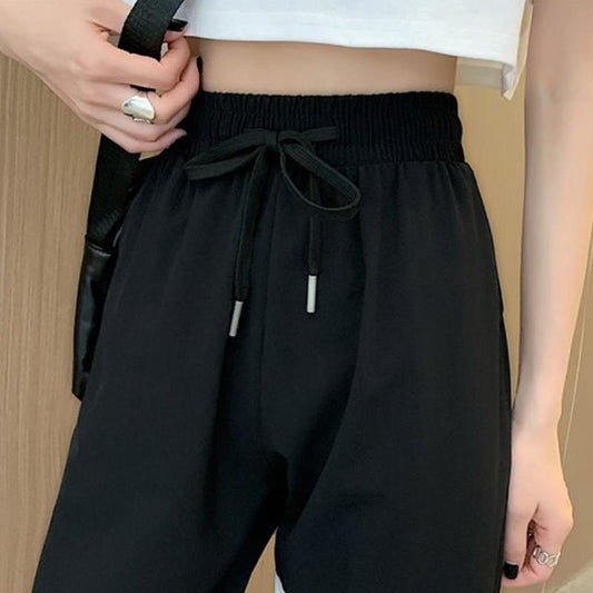 Casual Ice Silk Sweatpants Gray Drawstring Pants Women's Thin Stretch Loose Summer Thin Fashion Quick-drying Pants