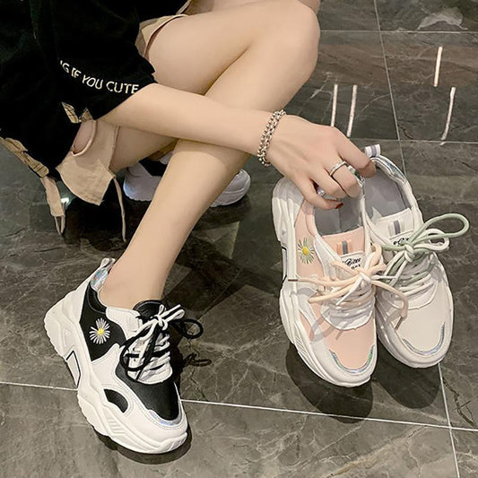 Korean Style Female Student Breathable Shoes Spring and Summer Fashion All-match Platform Sneakers Casual Outdoor Running Shoes