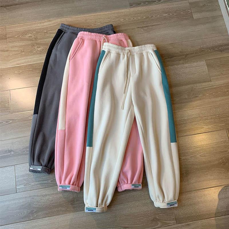 Fried Street Pants Women's Autumn and Winter Plus Velvet Sweatpants Ins Tide Loose and Thin Students All-match