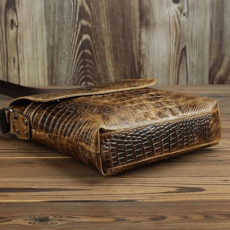 Genuine Leather Men's Bag Shoulder Messenger Bag Crocodile Pattern Top Layer Cowhide Bag Casual Fashion Men's Leather Bag
