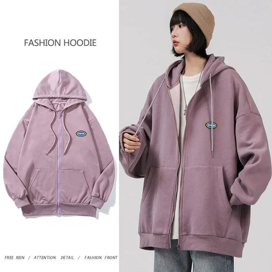 Women's Autumn Korean Style Hooded Cardigan Sweater Ladies Loose and Lazy BF Wind Ins Jacket Casual Zipper Cardigan