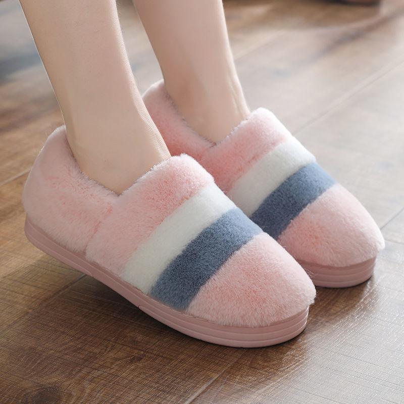 Winter Couple Thick-soled Non-slip Cotton Slippers Household Warmth Confinement Shoes Cute Cartoon Female Hair Drag
