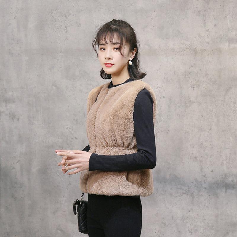 Faux Fur Autumn and Winter Warm Vest Ladies Waist Plus Cotton Wool Coat Rabbit Fur Waistcoat Warm Soft Jacket