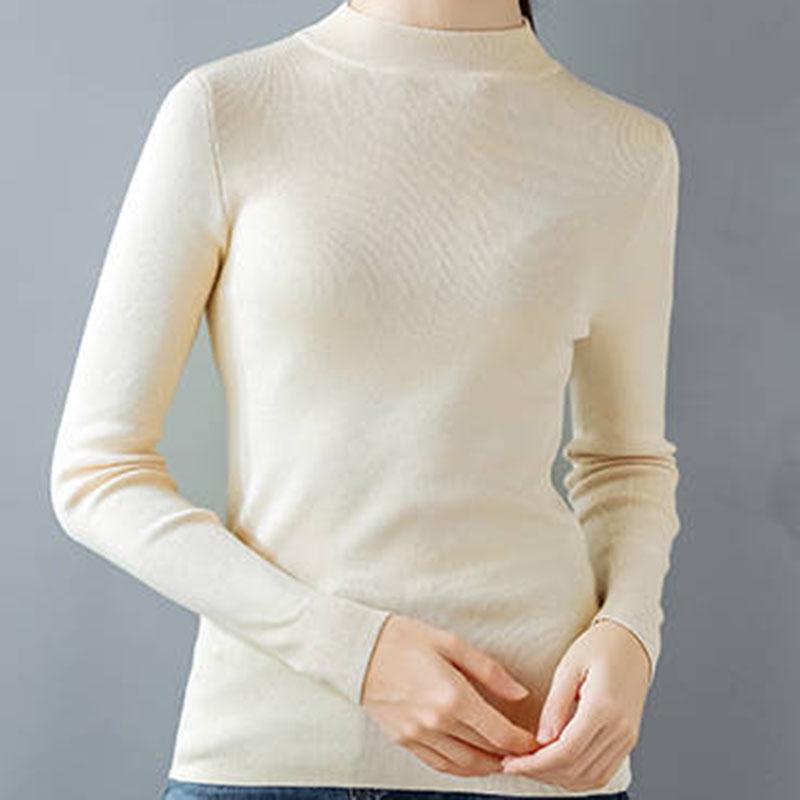 Pofulove Half-high Collar Bottoming Shirt Women's Long-sleeved Autumn Winter Slim-fitting Tight Top