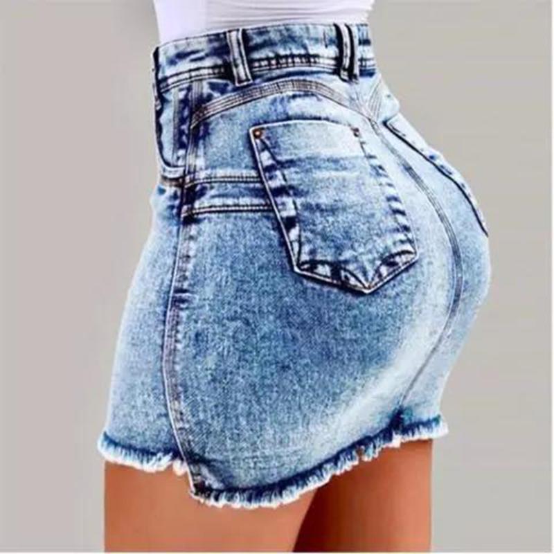 Denim Skirt Solid Color High Waist Pocket Student Short Cowboy Skirt Knee Length A-line Skirts