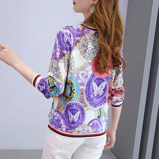 Women's Floral Loose Top Bottoming Shirt Spring and Autumn Mother Long-sleeved T-shirt