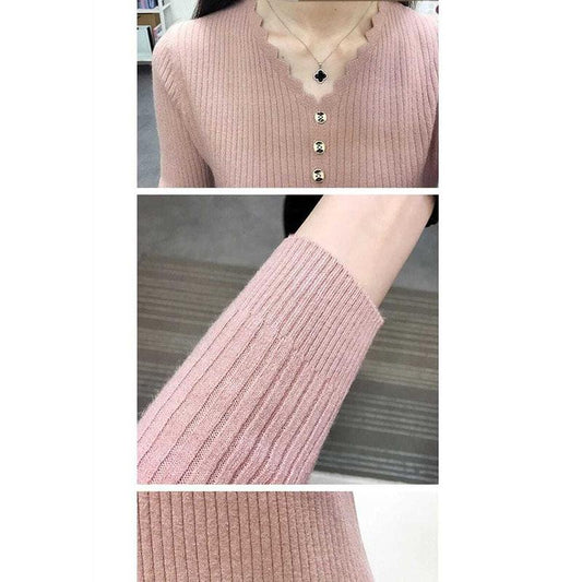 Can't Afford The Ball Fabric Button V-neck Sweater Women Loose Casual Fashion Korean Knitted Pullover Sweater