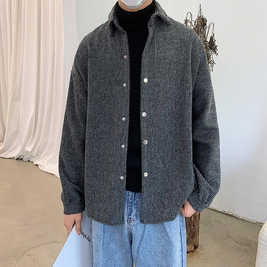 Men's Light Velvet Fabric Windbreaker Coat Loose Retro Long Sleeve Warm Solid Color Coat Fabric Comfortable Breathable Thin Coat