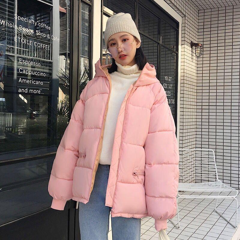 Large Size Loose Women's Hooded Padded Jacket Winter Solid Color Short Down Down Padded Jacket Thick Warm Jacket