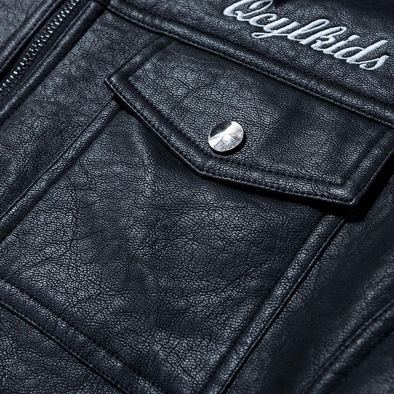Winter Men's Leather Locomotive Lapel Korean Version of Self-cultivation Plus Velvet Warm Fur One Youth PU Coat Leather Jacket