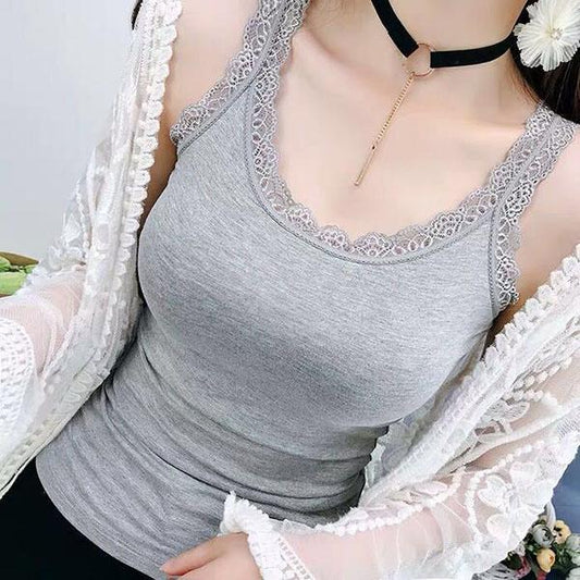 Solid Color Slim Camisole Women's Summer Lace Modal Large Size Outer Wear Bottoming Shirt Top