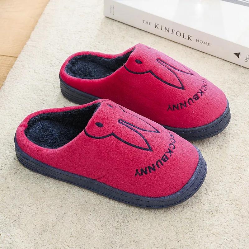 Winter Cotton Slippers Women Shoes Thick Fleece Warm Men Plus Size Slides Cute Bear Home Indoor Casual Slipper