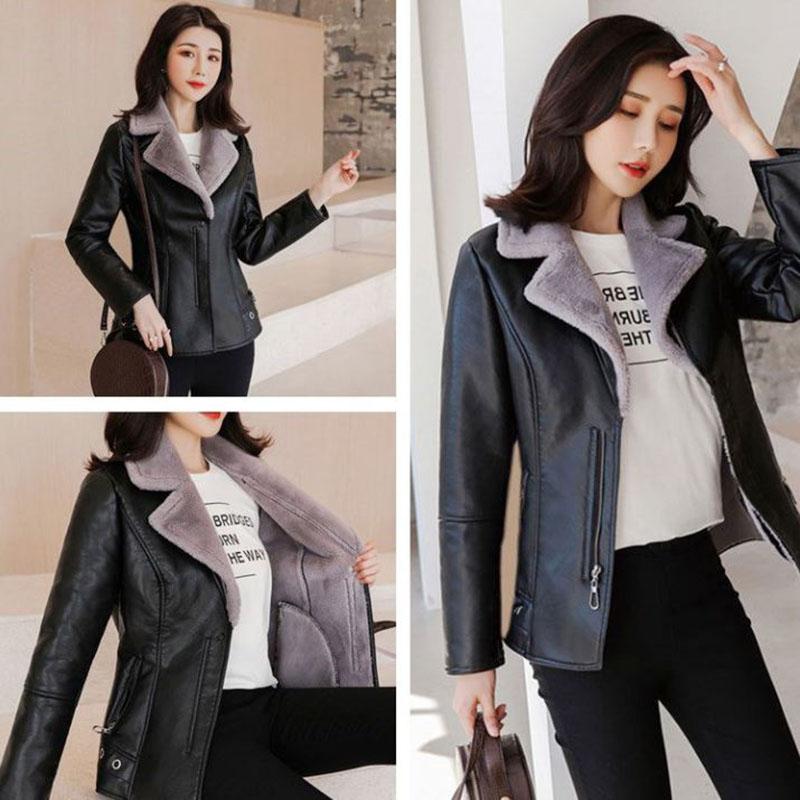Winter Leather Jacket and Fur In One Medium and Long Women's Lamb Fur Jacket Plus Velvet Thickening Large Size Leather Jacket