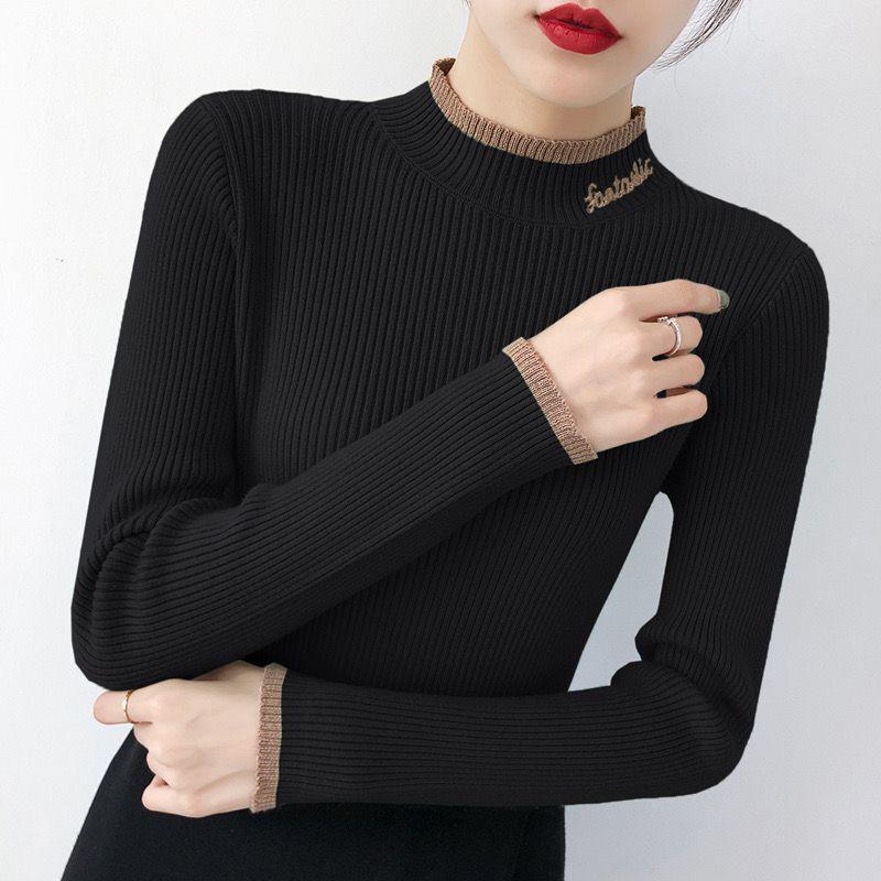 Women's Half High Neck Bottoming Shirt Winter Long Sleeve Slim Fit Outer Wear Thick Sweater