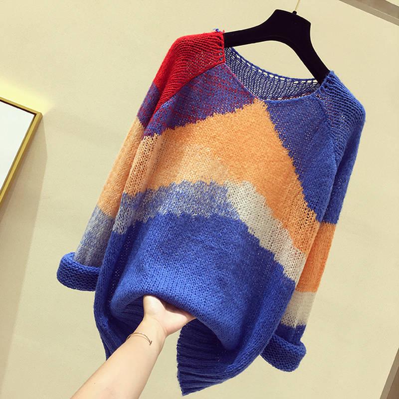 Pofulove Sweater Women's Spring Autumn Thin Pullover Long-sleeved Sweater Loose Lazy chic Blouse