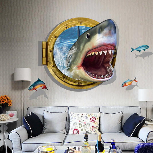 Shark flat 3D sticker painting Living room sofa bedroom bathroom PVC removable wall sticker