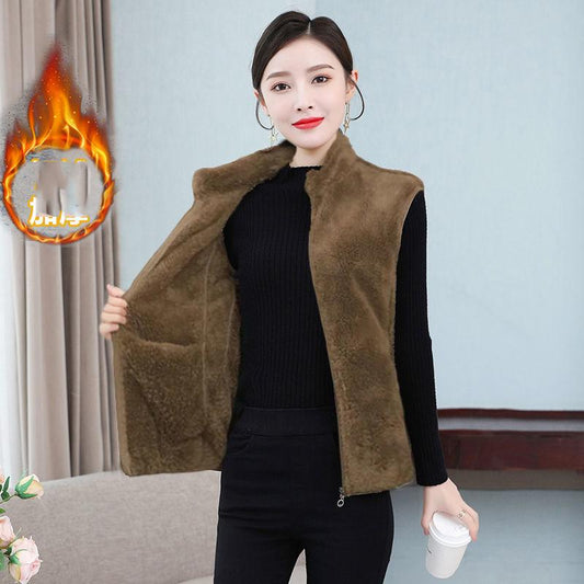 Polar Fleece Waistcoat Coral Fleece Warm Outer Wear Women’s Vest Double-sided Fleece Waistcoat Stand-up Collar Zipper Sleeveless Jacket