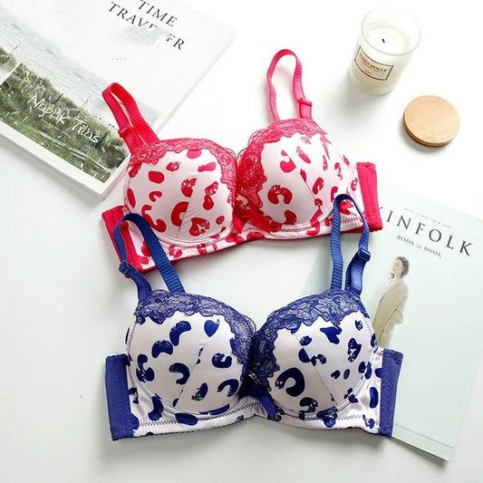 Ladies Sexy Lace Spotted Upper Thin Thicker Lower Thick Adjustable Pull-up Bra Comfortable Brassiere Gathered Bra Women's Bow Printed Underwear