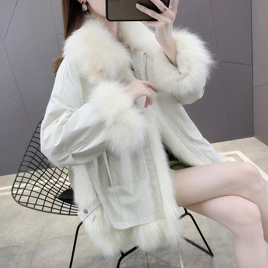 Parkas Female Imitation Fox Fur Liner Mid-length Young Women Coat Winter